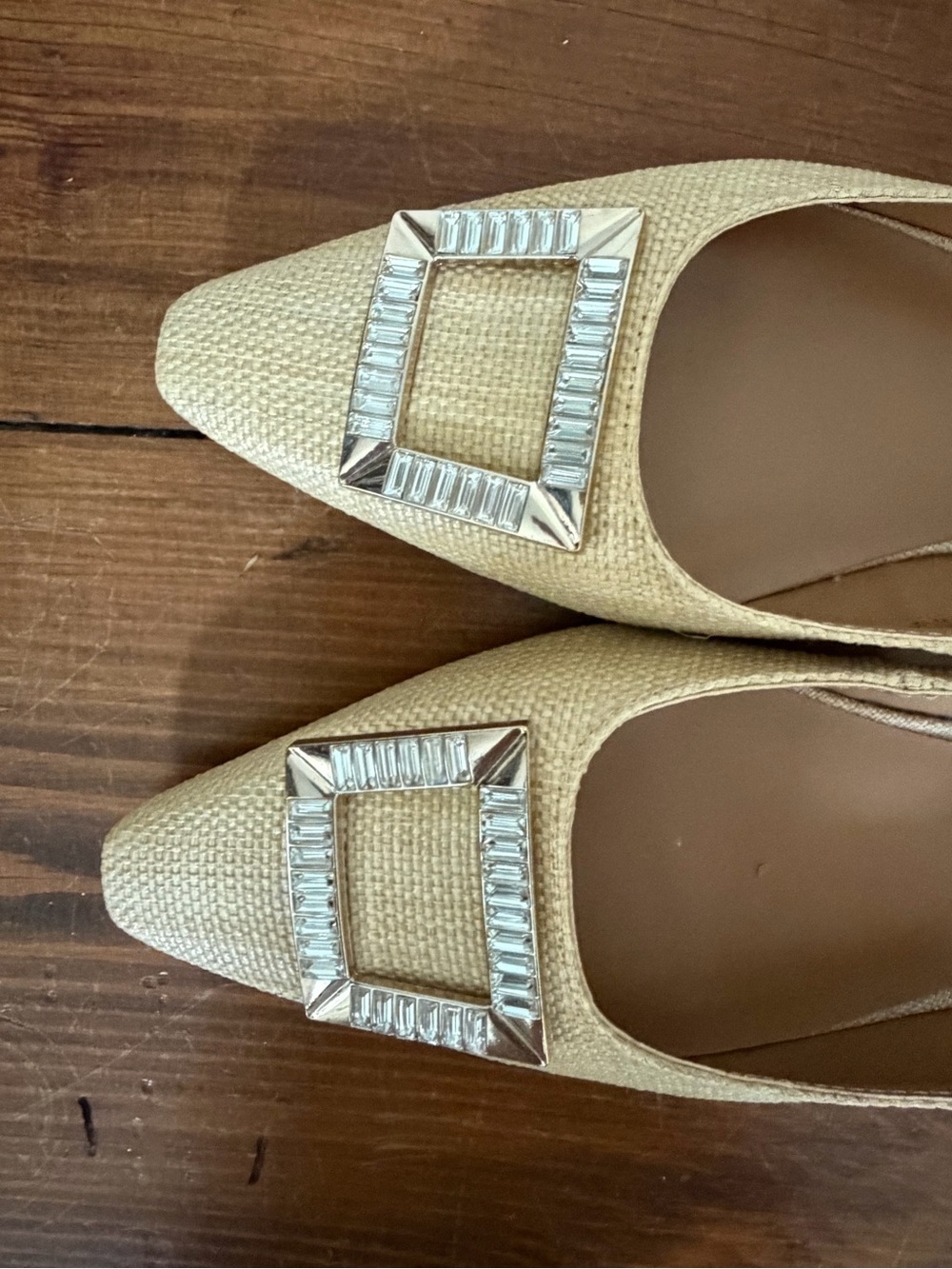 kensie Textured Slingback Flats with Square Crystal Buckle